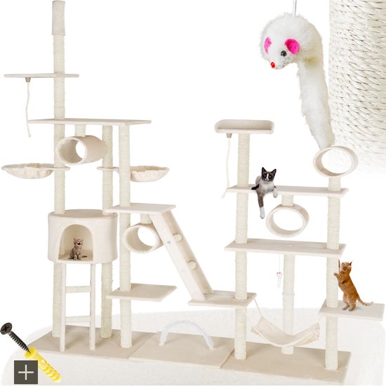 Krabton: Tectake® Grote Kattenkrabpaal - 214cm Zwart - XXL Krabmeubel Met 4 Kattenhuisjes Speeltoren Ligplaatsen En Sisalpalen Wandmontage Mogelijk Kattenkrabpaal Ka
