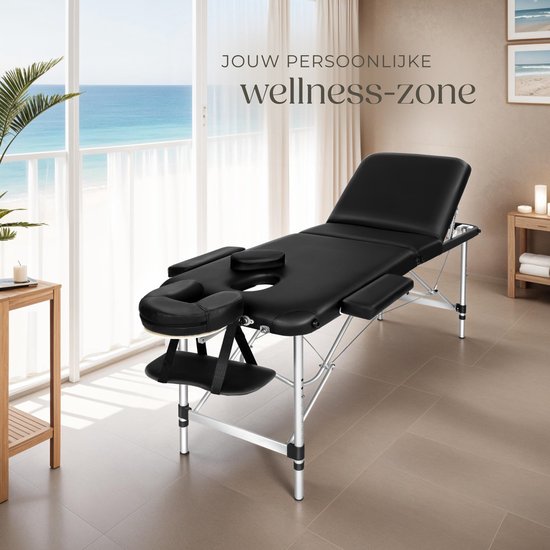 tectake® Mobiele Aluminium Massagetafel - 3 Zones - Opvouwbare Behandel- en Tatoeagetafel - In Hoogte Verstelbaar – Inclusief Opbergtas - Zwart - Max Draagvermogen 230kg - Behandelbank, Behandeltafel, Bed