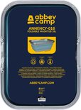 Abbey Camp ANNENCY-016 opvouwbare waskuip 16L in lichtblauw met zilveren handvatten op verpakking.
