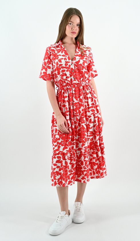 YesMooi - Robe Midi Rouge à Imprimé Floral - XL