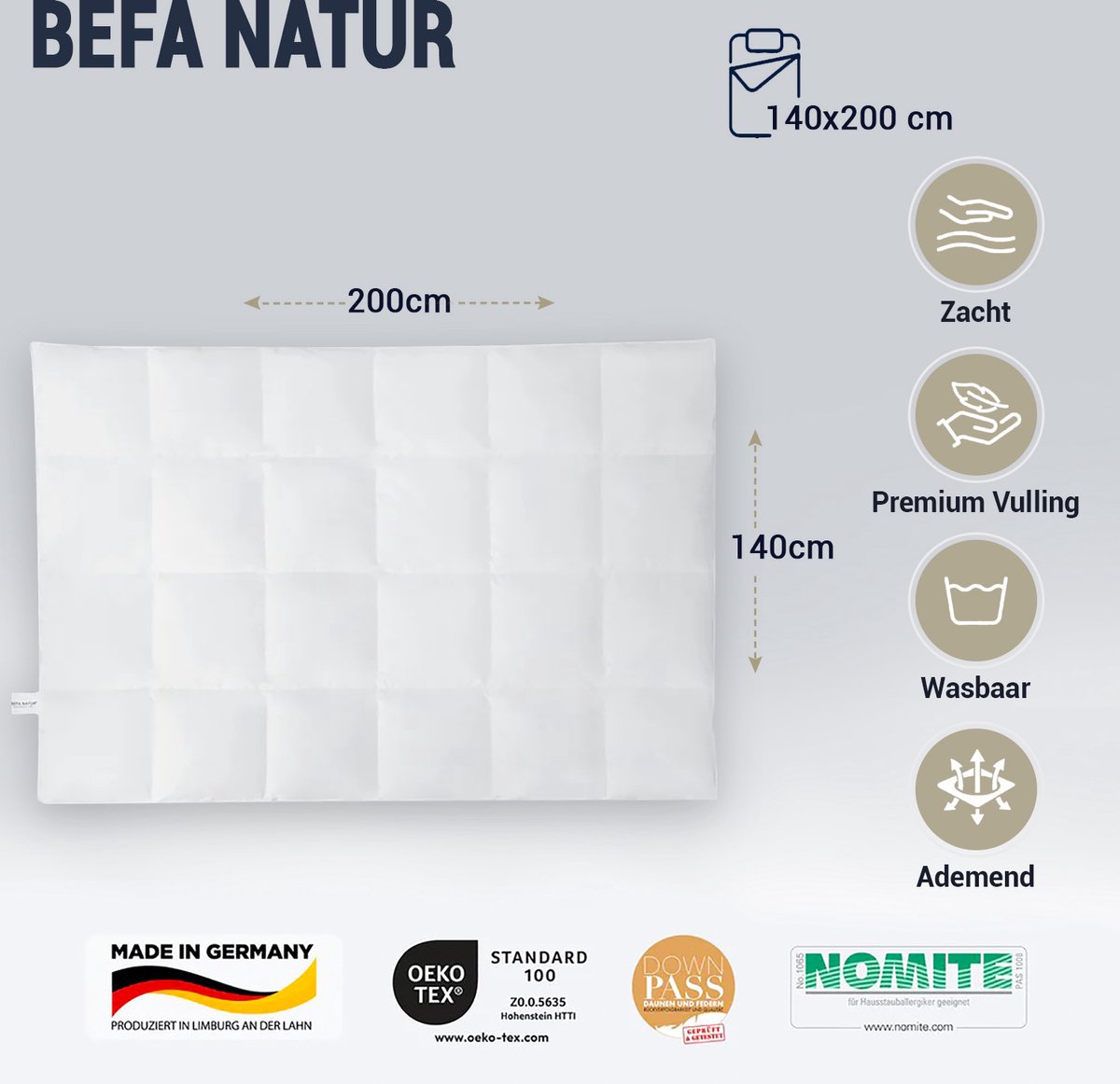 BEFA NATUR Dekbed Winter Primaloft dekbed, 140x200 cm, Primaloft Bio Faser, Gemaakt in Duitsland thumbnail 6