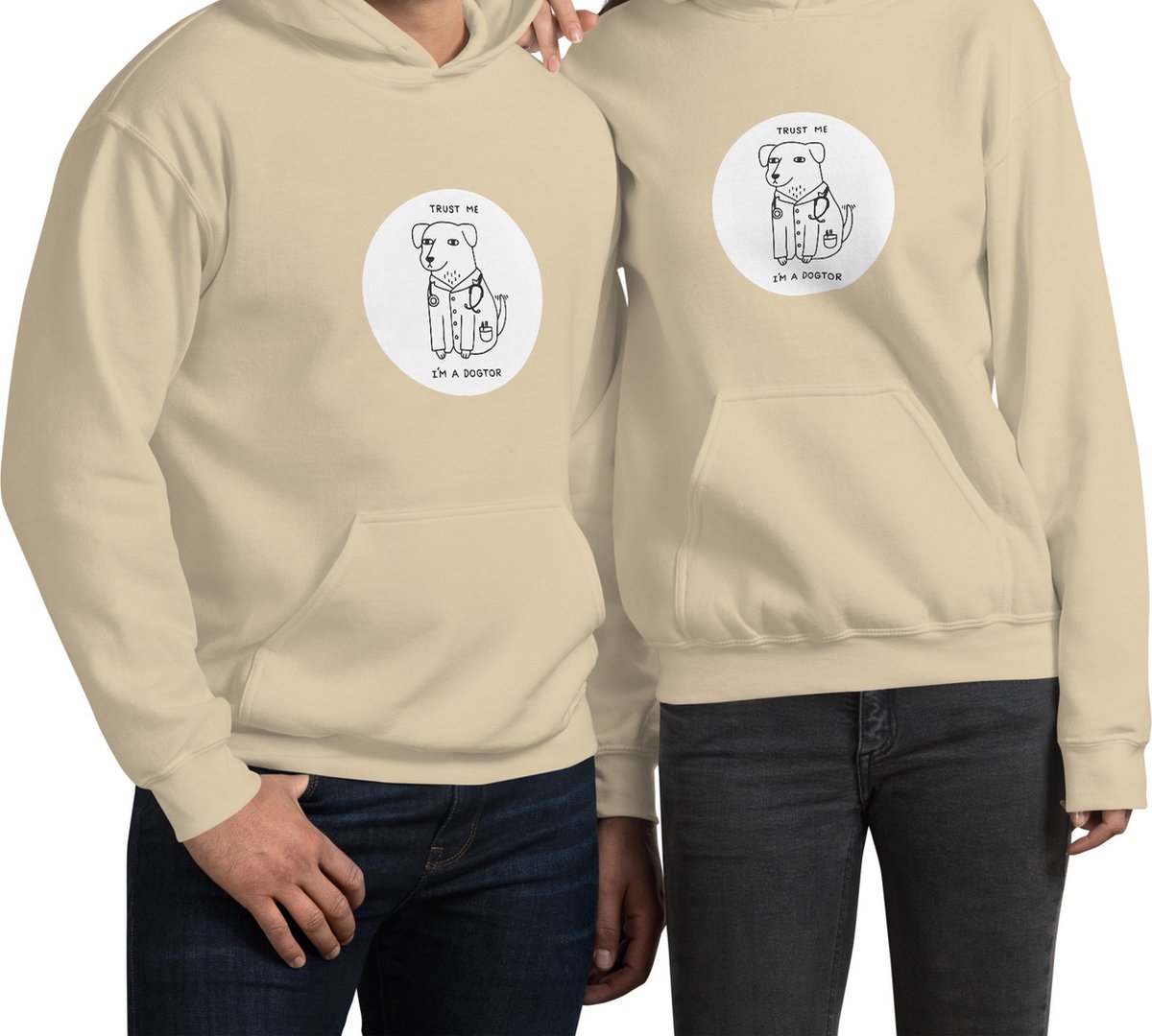 Hoodie Sweater | I'm A Dogtor | Hond | Honden | Grappig | fun - Maat XXL - Trui - Kleding - Beige - Unisex - Katoen - Polyester - Capuchon - Lange mouw - Steekzakken — cadeau in Mode & Accessoires - foto 2