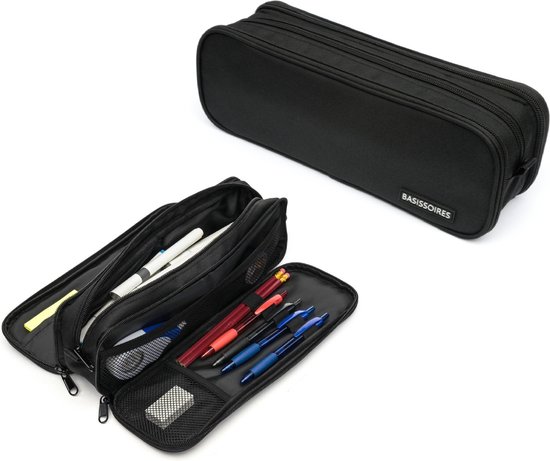 BASISSOIRES Etui - Schooletui voor Jongens en Meisjes - Pennenetui voor Volwassenen - Pennenzak - 32x11x8CM - Zwart