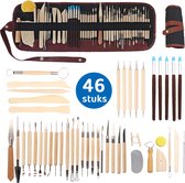 46 stuks Klei Gereedschap - Boetseergereedschap - Beeldhouw Gereedschap Incl. Spatels/Mes/Mesjes - Pottenbakken Boetseren Set - Kleigereedschap - voor Beeldhouwen / Pottenbakken / Nailart - met Oprolbare Opbergtas