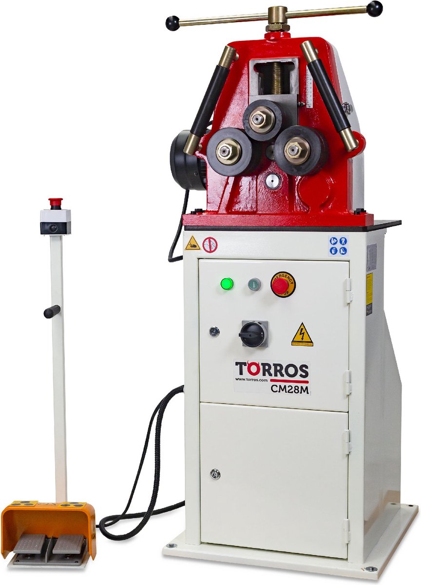 Elektrische profielwals 3 walsen met 2 aangedreven walsen horizontaal verticaal te plaatsen 1,1 kW 230V Torros CM28M 230V