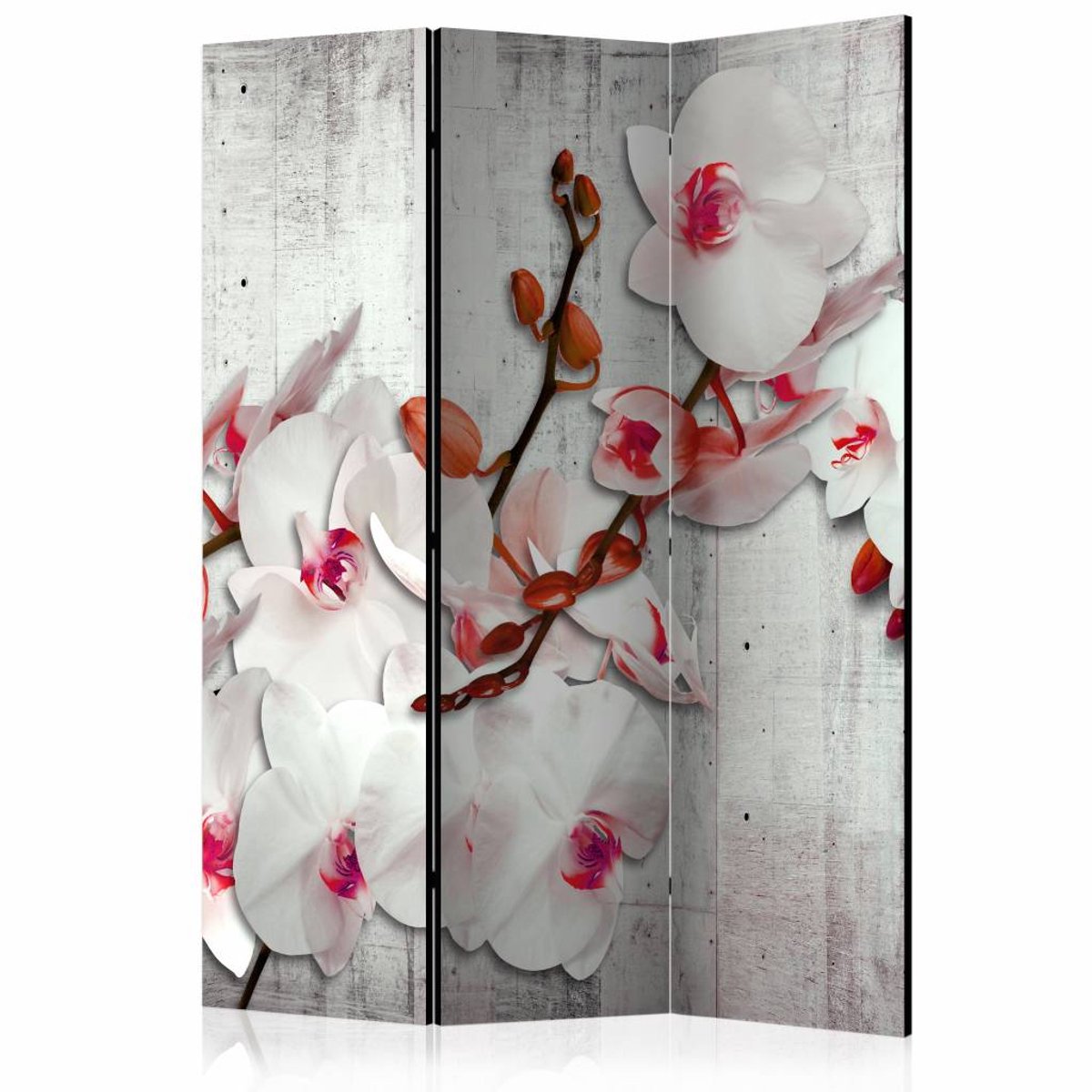 Vouwscherm - Orchidee op beton 135x172cm, gemonteerd geleverd (kamerscherm) dubbelzijdig geprint