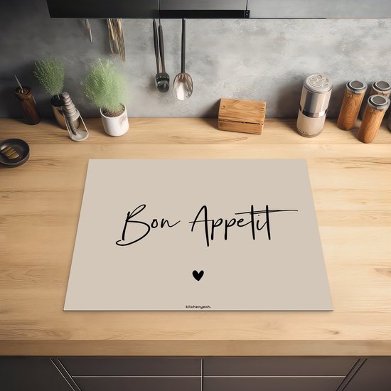 KitchenYeah® Protection plaque induction 65x55 cm - Beige - Citation - Bon Appétit - Protege plaque de cuisson - Couvre plaque induction - Protecteur d'induction - Cuisine