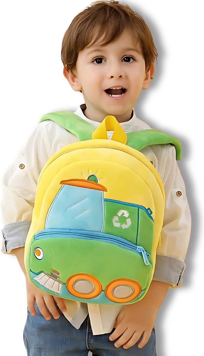BoefieBoef Vuilniswagen Peuter Rugtas - Stoere Kinderrugzak met Auto- Boot- en Bouwvoertuigen - Jongen Meisje 0-5 Jaar - Wasbaar, Duurzaam & Comfort - Cadeau voor Sinterklaas, Kerst & Verjaardag - Gymtas, Boekentas & Schooltas - Peuterspeelzaal