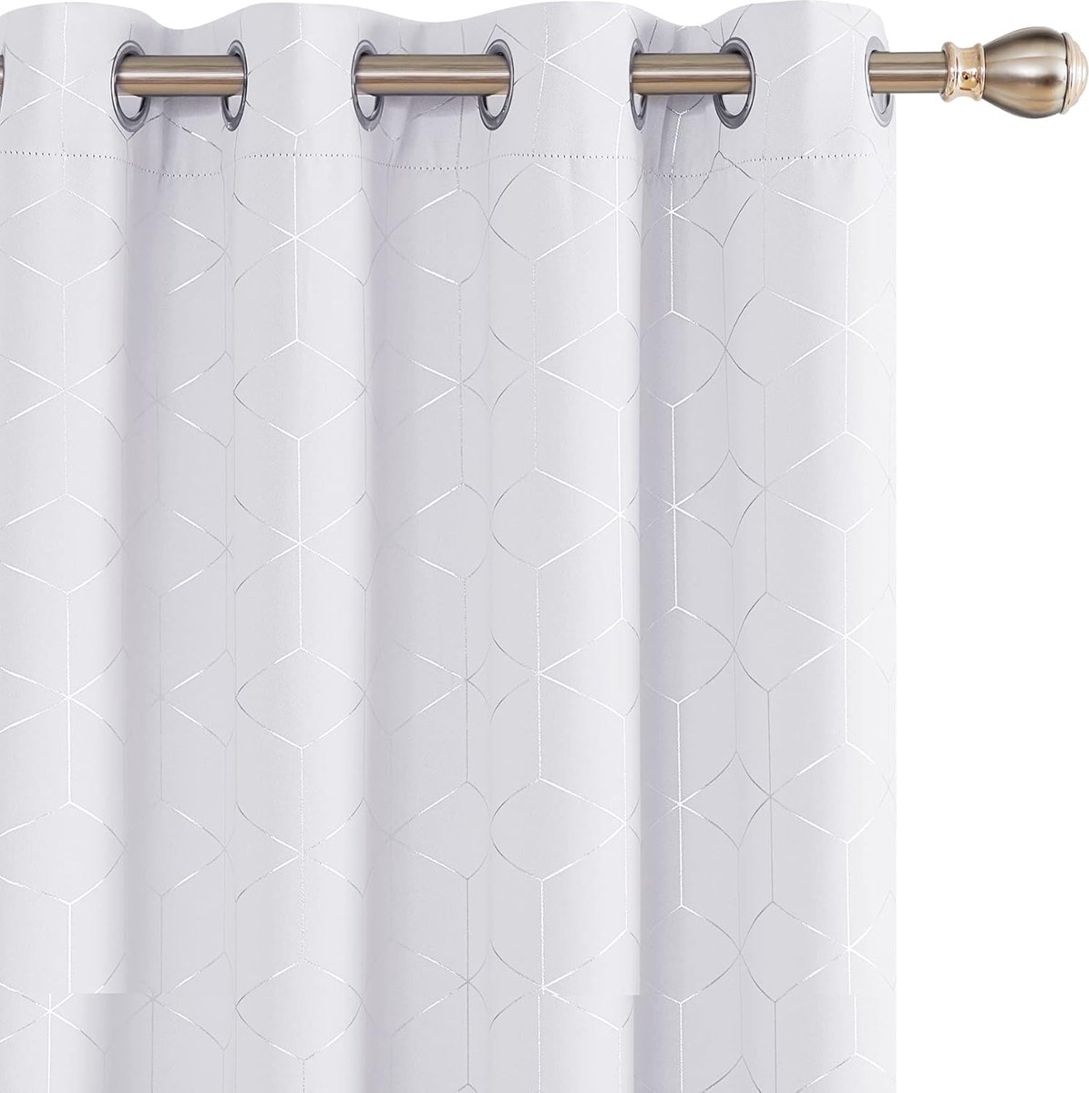 Set van 2 Lichtwitte Grijze Verduisteringsgordijnen met Oogjes Thermisch Verduisteringsgordijn Anti Koude Zilver Gedrukt Patroon Deurgordijnen Slaapkamer Woonkamer 132 x 138 cm