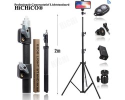 Statief 2meter hoog Voor Smartphone, Actioncam, GoPro, Fotocamera (Canon, Nikon, Sony en ...) en Spiegelreflexcamera Inc. Bluetooth Afstandsbediening, Telefoonhouder, 360 ° Draaigreep en GoPro Adapter - Statief Smartphone - Camerastatief - Tripod Statief 2meter hoog Voor Smartphone, Actioncam, GoPro, Fotocamera (Canon, Nikon, Sony en ...) en Spiegelreflexcamera Inc. Bluetooth Afstandsbediening, Telefoonhouder, 360 ° Draaigreep en GoPro Adapter - Statief Smartphone - Camerastatief - Tripod
