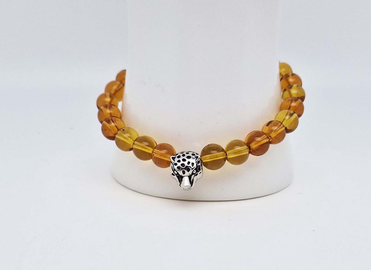 Handgemaakte natuursteen armband met Metalen vorm - Model 15 - "Citrine" -8 mm diameter van de korrel- Diameter armband 20 cm - Een mooi cadeau voor familie en vrienden