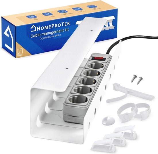 Mimoke Kabelmanagement Tray set van 2, 120 cm (2 x 60 cm), stalen kabelschaal, ondertafel voor bureau, stekkerdoos, eenvoudig te monteren, ruimtebesparend (Wit