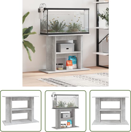 Foto: Vidaxl aquarium kast aquarium standaard aquariumstandaard 80x35x60 cm bewerkt hout betongrijs houten aquariumstandaard grijze aquariumstandaard aquariummeubilair