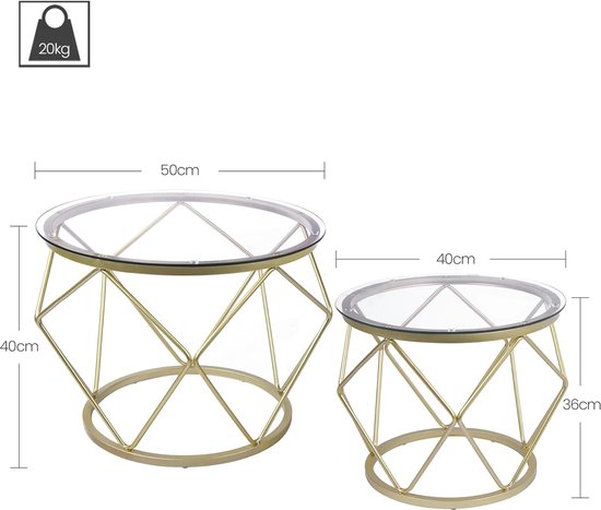 Pugsdrly Ronde Salontafel, Set Van 2, Salontafel Voor De Woonkamer Ronde Nestbare Bijzettafel 2 Ronde Bijzettafels