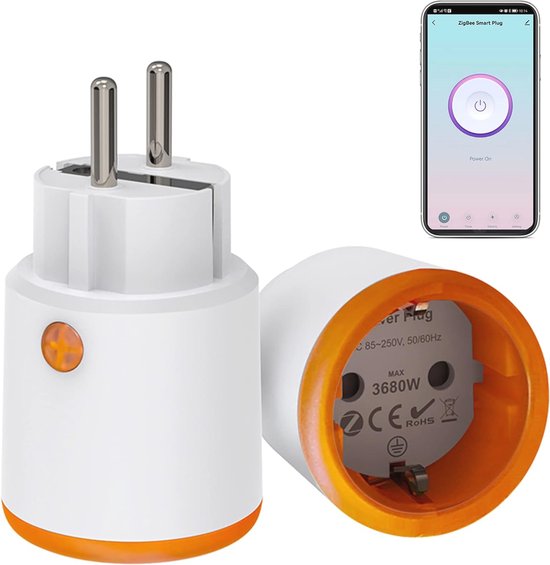 ANTELA Smart Plug 16 A 3680W Timer Stopcontact (type F), Slimme Stekker met Energiemeter, Timer en Schema's, Compatibel met Alexa Echo & Google Assistant,Wifi 2.4 GHz, 2 stuks