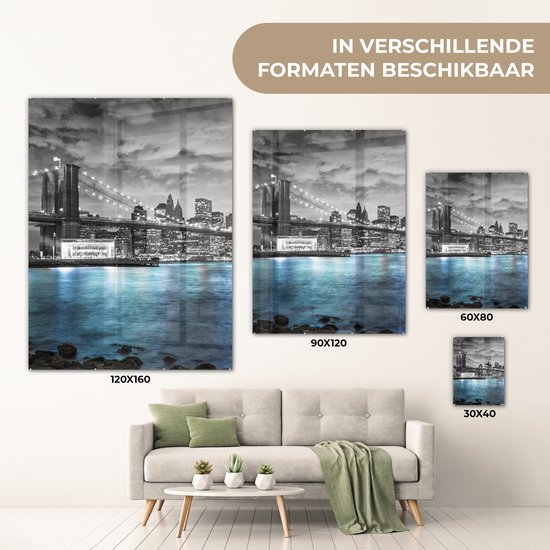 MuchoWow® Tableau sur verre 90x120 cm - Tableau sur verre acrylique - New York - Skyline - Ville - Blauw - Photo sur verre - Décoration murale salon - Décoration murale chambre - Peintures