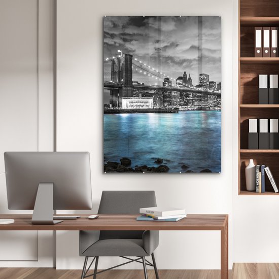 MuchoWow® Tableau sur verre 90x120 cm - Tableau sur verre acrylique - New York - Skyline - Ville - Blauw - Photo sur verre - Décoration murale salon - Décoration murale chambre - Peintures