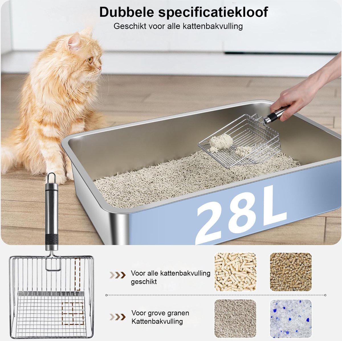 Kattenbak moderna kunststof lift to sift 50 cm grijs - Van Noord's Dierenvoeders