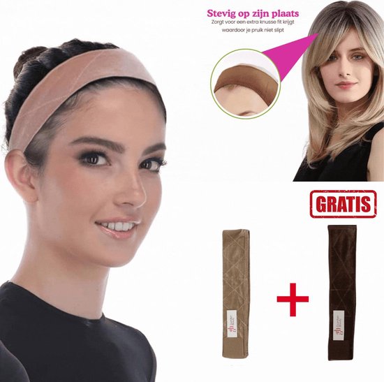 Set van 2 pruikbanden, pruikgreep hoofdband, antislip, haarband, nude, maat verstelbaar