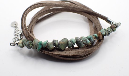 Colure® wikkelarmband met half edelsteen split Afrikaans turquiose suède taupe