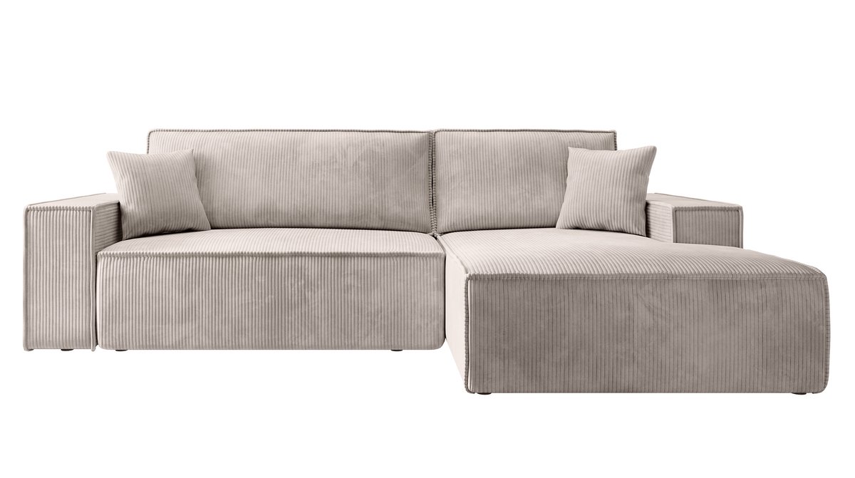 Selsey - Farese - Hoekbank met slaapfunctie - met beddengoedcontainer - L-vormig - Corduroy - Rechterkant - Crème