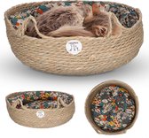 CallmPlace Kattenmand - Rotan Mand - Bonte Kleur Kussen - Comfortabel en Duurzaam - 44x44 cm - Harmony Baskets