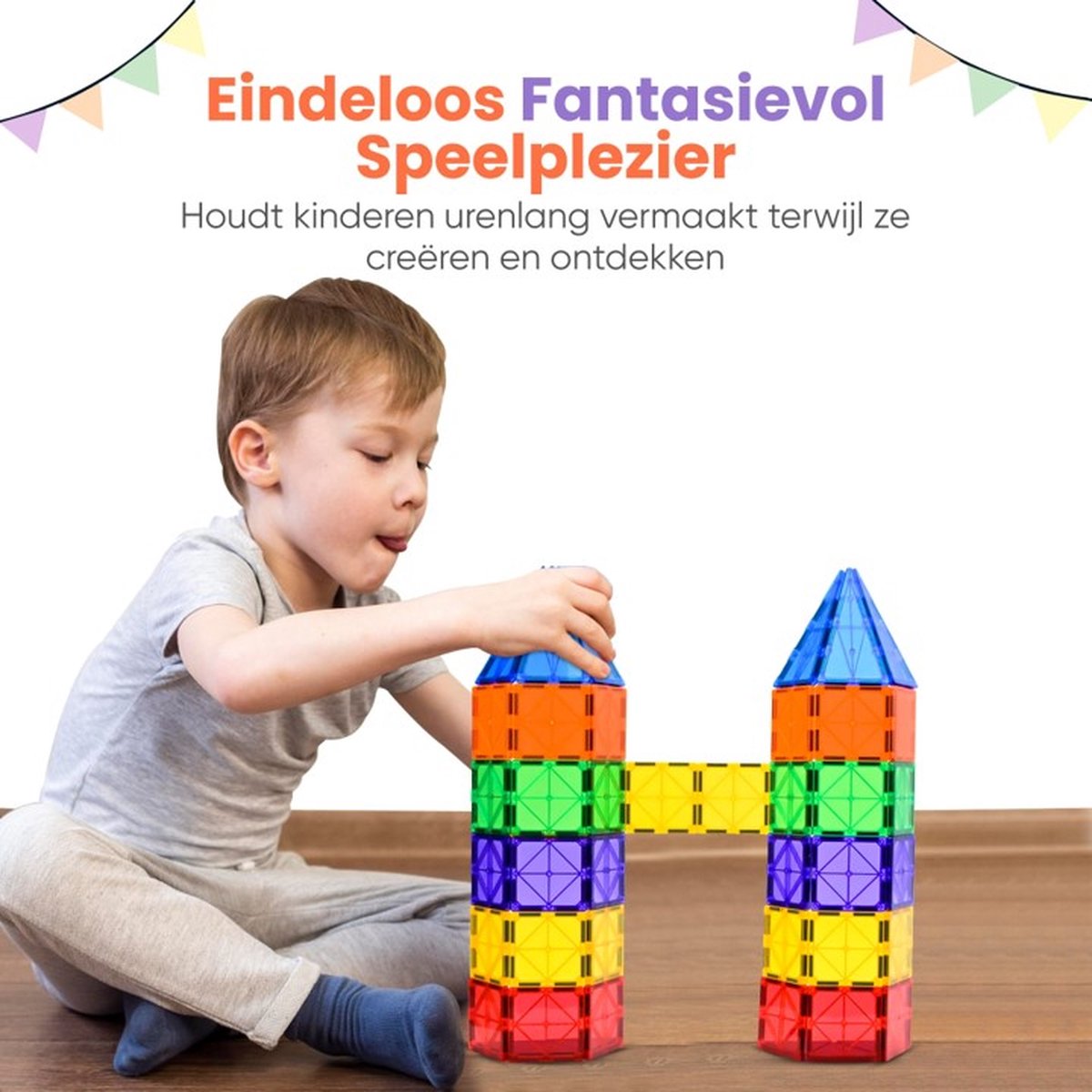 Magna Minds - Magnetic Tiles - Magnetisch Speelgoed - 100 stuks - Constructie speelgoed - Magnetische tegels - Montessori speelgoed - Magnetic toys - Magnetische bouwstenen - Speelgoed Kinderen — afbeelding 6