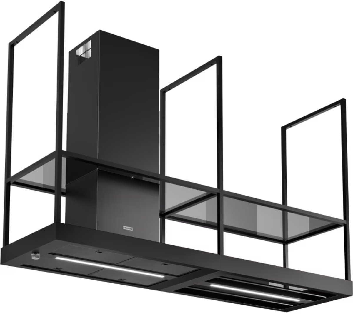 Franke Mythos T-Shelf eiland afzuigkap mat zwart 180cm met legplanken 3250678073