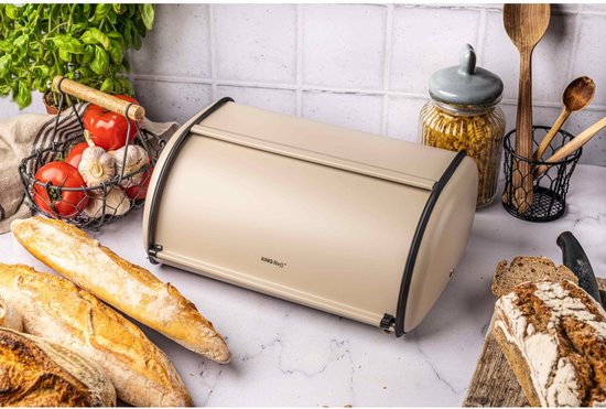 Buenos Retro broodtrommel - Brood bewaren - Metaal - Crème - 34x18x20