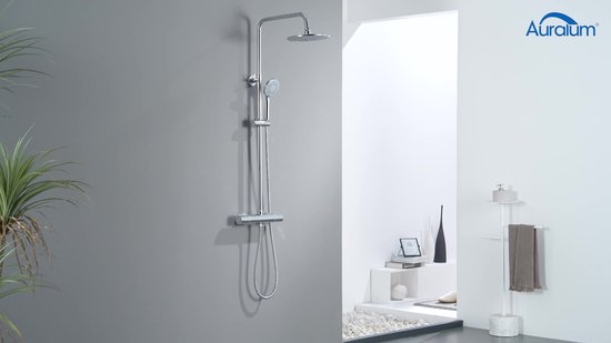 Auralum Max - Douchekolom - Thermostatische Mengkraan, Hoge Vierkante Douchekop 30x20 Cm