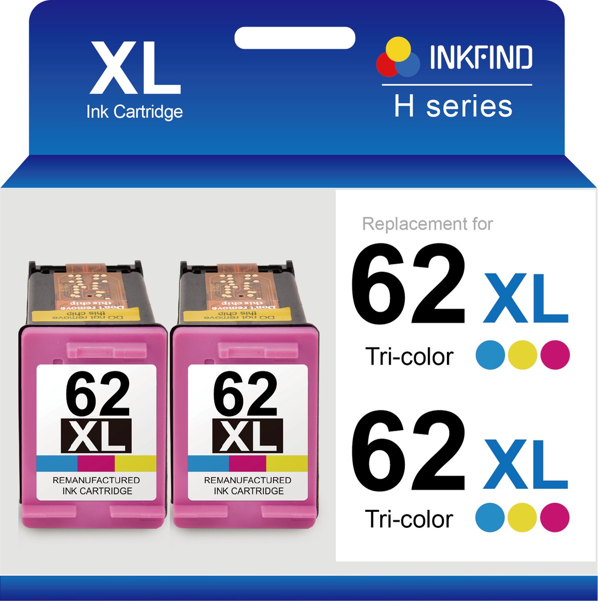 INKFIND 62XL Geschikt voor HP62 HP62XL HP 62 HP 62XL C2P07AE Inktcartridge - Hoge Capaciteit 2-pack Kleur