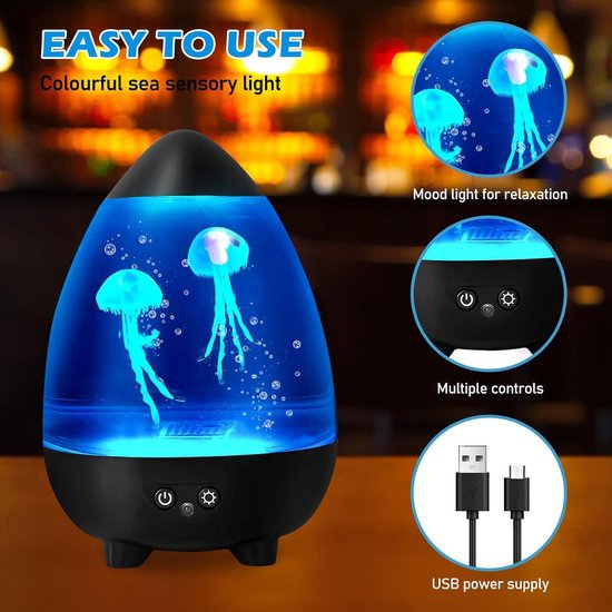 Mrs. Jones kwallen aquarium sfeerlamp afstandsbediening USB-kabeloog led-kwallen slaapkamer thuis kantoor geschenken (zwart) . van Mrs. Jones — afbeelding 5