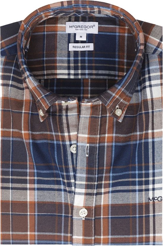 McGregor Overhemd Ruit Beige Blauw - Maat XXL - Heren