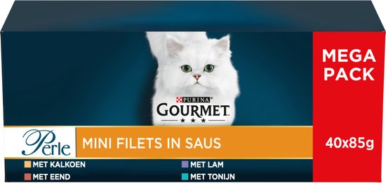 Gourmet Perle Mini Filets in saus - Kattenvoer Natvoer - Kalkoen Eend Tonijn & Lam - 40 x 85 g