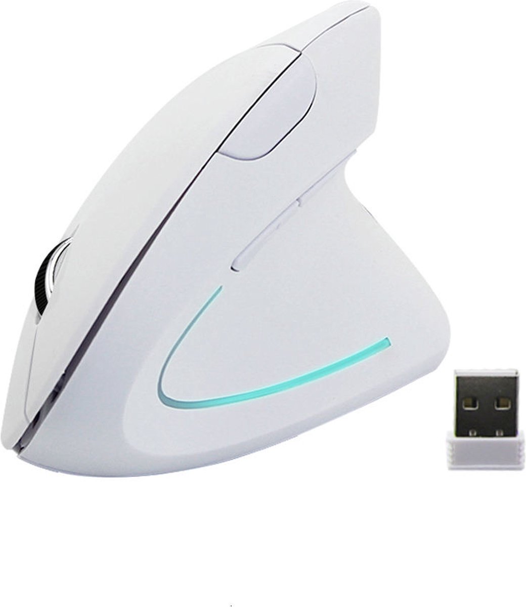 Delmark Verticale Muis - Ergonomisch ontworpen voor rechtshandigen - Draadloos - DPI Instelbaar - Wit