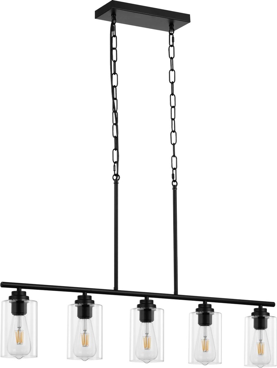 FIBILA Plafondlampen - Hanglampen Eetkamer - Tafellamp - 5 Lampen - Lampenkap - Zwart