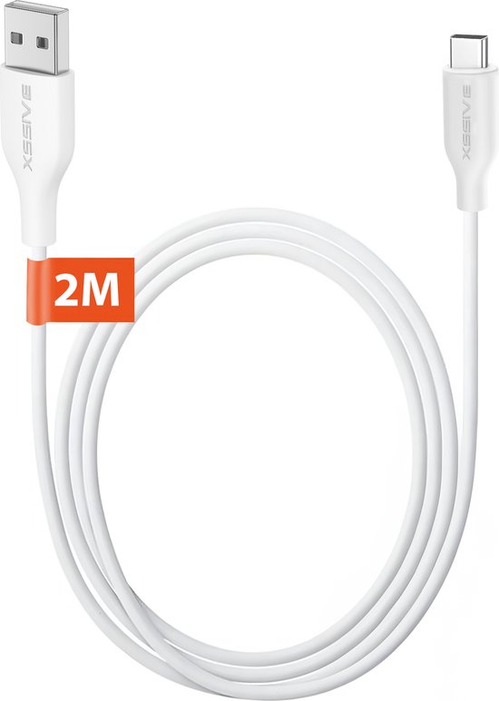 Lange USB A naar USB C Kabel 2 Meter - Quick Charge - Duurzaam en Knoopvrij - 5x Langere Levensduur - USB-A naar USB-C - Snellader