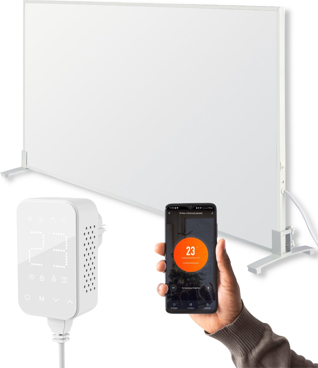 Infrarood Verwarmingspaneel P600T - 600 Watt met Wifi thermostaat - Elektrische verwarming - Vrijstaand - verplaatsbaar - plafond - Wit