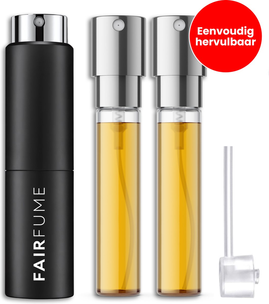 Fairfume Mystery Parfum voor Heren – Set van 2 Refillable Travel Sprays – Langhoudende Geur – Inclusief 2x 5ml Navullingen + Pompje – Ideaal voor Reizen – Zwart