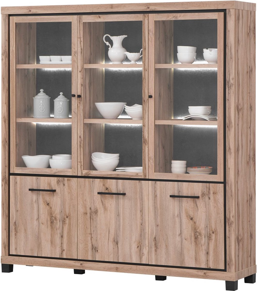 Belfurn - Vitrinekast elegant 192cm met LED in canada eik decor