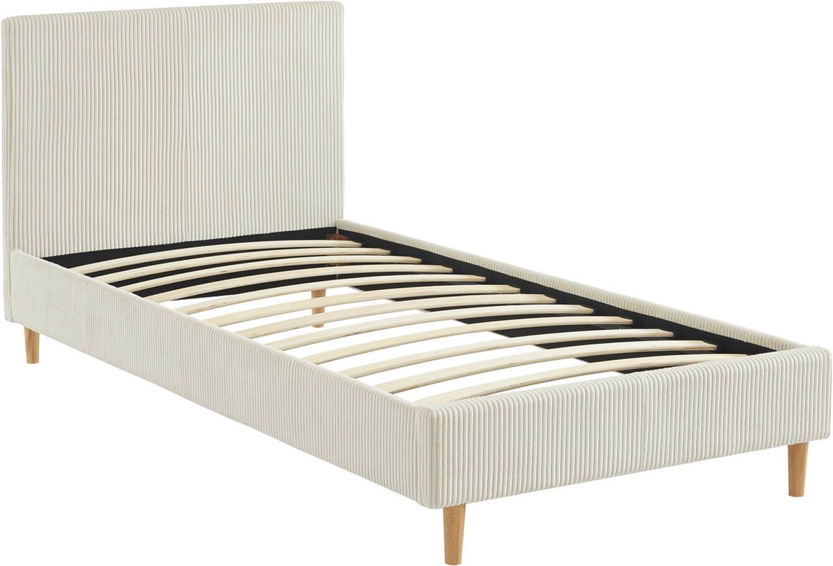 sweeek Bed met lattenbodem en hoofdeinde, b 202 x d 96 x h 88cm, corduroy afwerking Wit