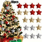 18-delige Set Kerststerren - Rood, Goud en Zilver - Glinsterende Sterren voor Feestelijke Kerstdecoratie - 5 cm Hangornamenten - Lichtgewicht en Herbruikbaar