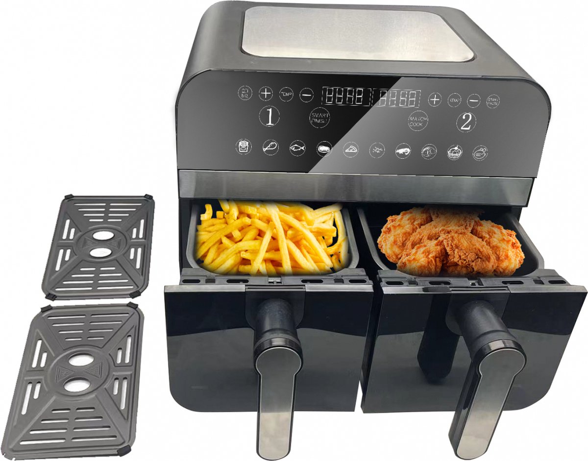 Afbeelding 2 van Comfy Nest - Dubbele Airfryer XXL - CN-AFD45NB - 2400W - Duo Airfryer - Zwart - 9L