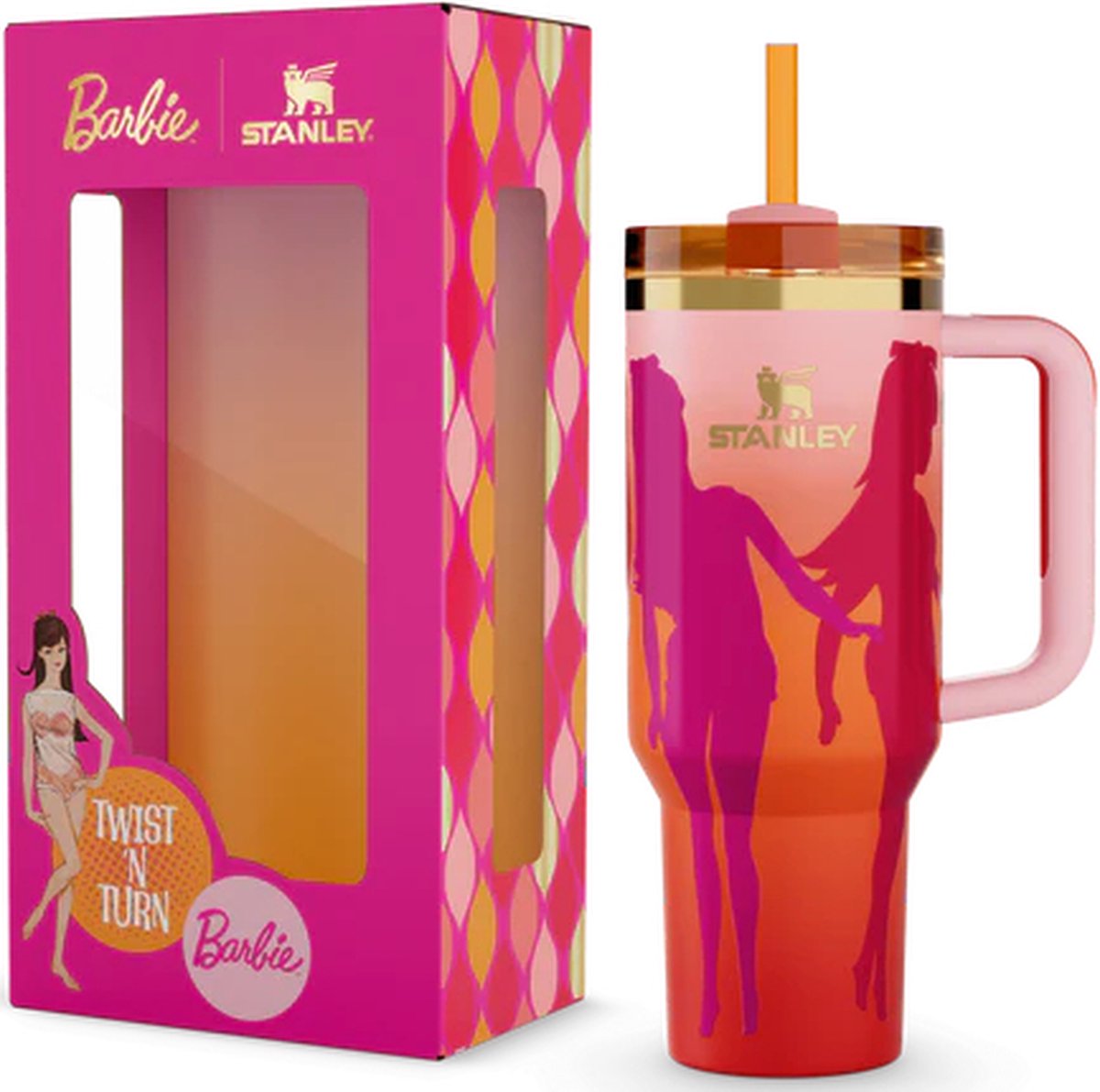 Stanley Quencher H2.0 Flowstate Tumbler - Barbie™ 60s Twist and Turn - Limited Edition - Roze - 1.2L - RVS - Stanley Cup met Rietje en Handvat - Thermosbeker - Thermosfles - Beker - Drinkbeker - Drinkfles - Fles – foto 2