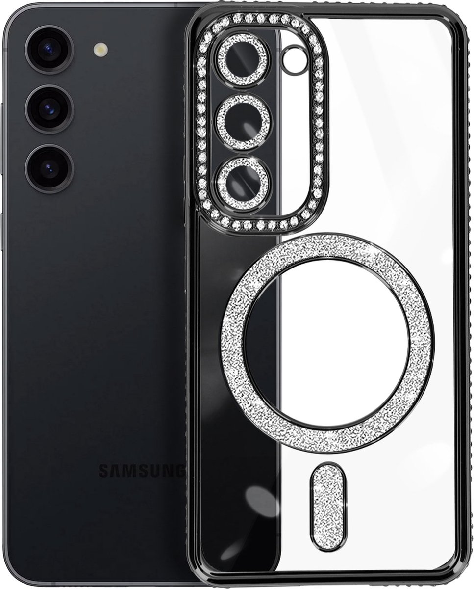 Avizar Diamond hoesje Geschikt voor Samsung Galaxy S23 MagSafe overzicht Strass, Zwart