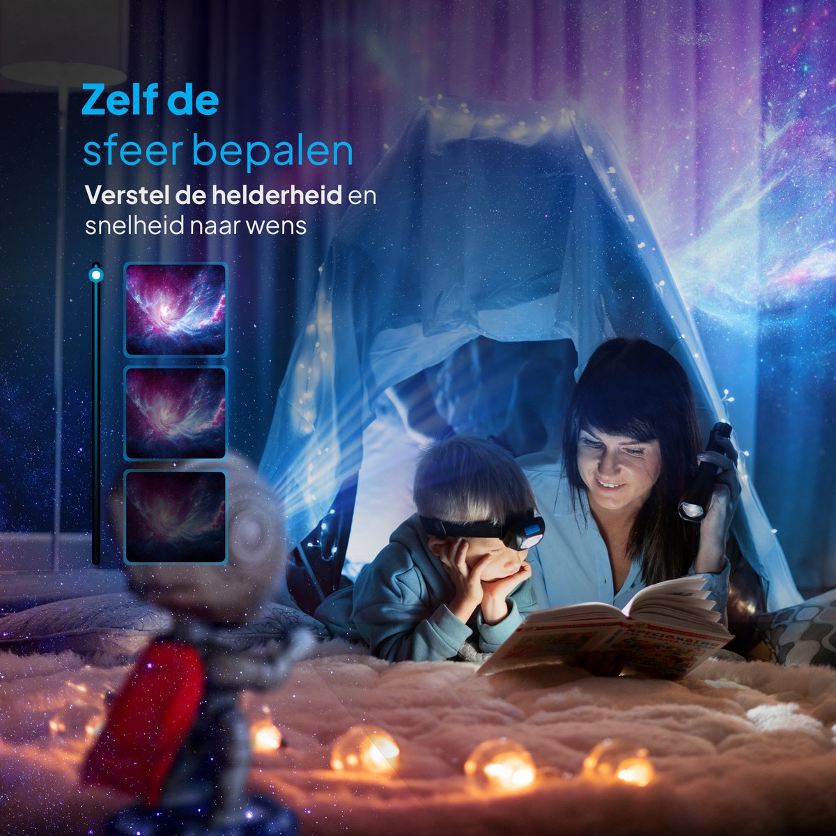 Mobstore - Sterren projector - Warrior Sterren Projector - Galaxy Projector - Sterrenhemel - Noorderlicht Projector - Plafond Projector - Nachtlampje kinderen - Sterrenlamp - 20+ kleurcombinaties - Afstandsbediening - Met speaker – foto 4