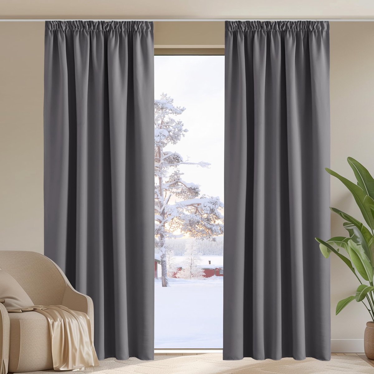 Goodivery ® Hoogwaardige Verduisteringsgordijnen met Plooiband voor Woonkamer - Set van 2 Stuks, 245 x 140 cm