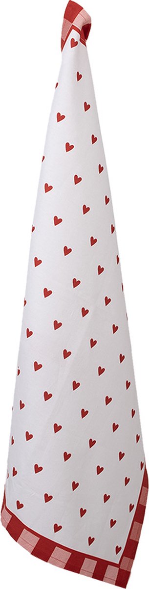 Clayre & Eef Theedoek 50x70 cm Wit Rood Katoen Hartjes