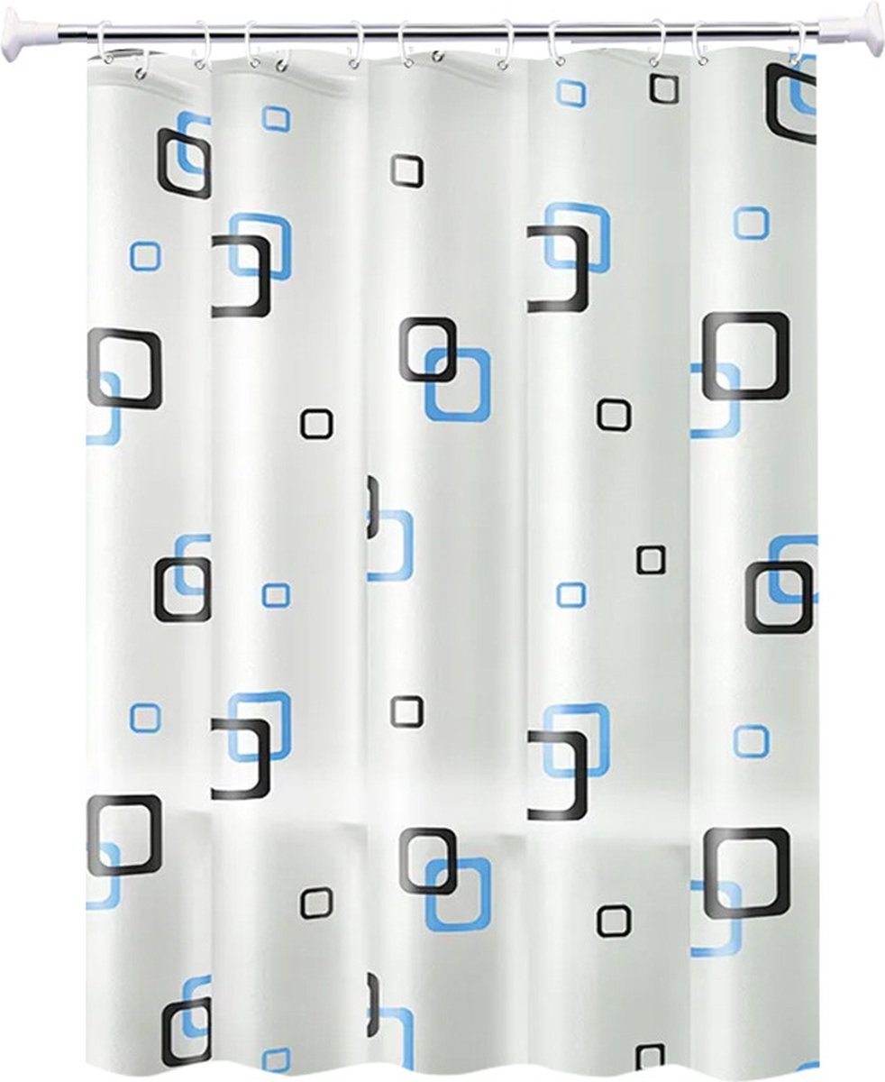 Douchegordijn - Waterdicht - badgordijn - badkamergordijn - Inclusief ringen - klein plein - Polyester - 200*200cm - wit
