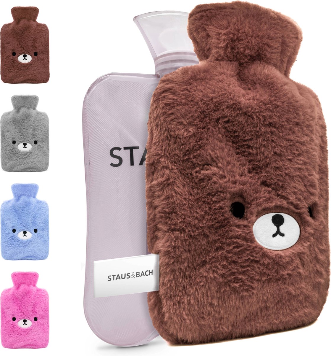 Goedkoopste STAUS&BACH FuzzyBear - Kruik (2 liter) met hoes - Warmwaterkruik tot 6 uur verwarmt - Kinderkruik knuffel dier (fleece) - Bruin